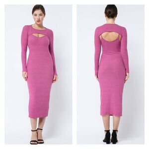 NEW Cut out ribbed knit shrug midi dress pink grey AGRADE designer inspired